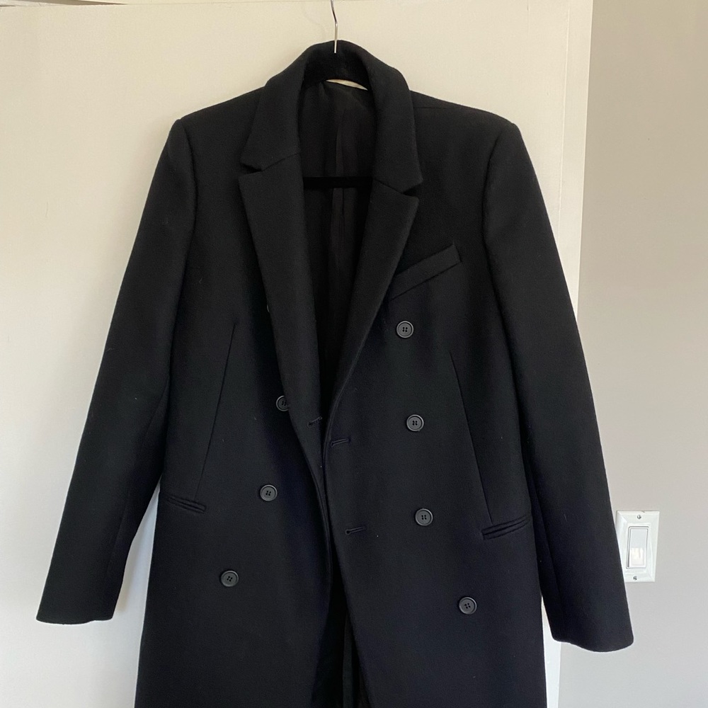 Balenciaga Black Double-Breasted Wool Trench Coat